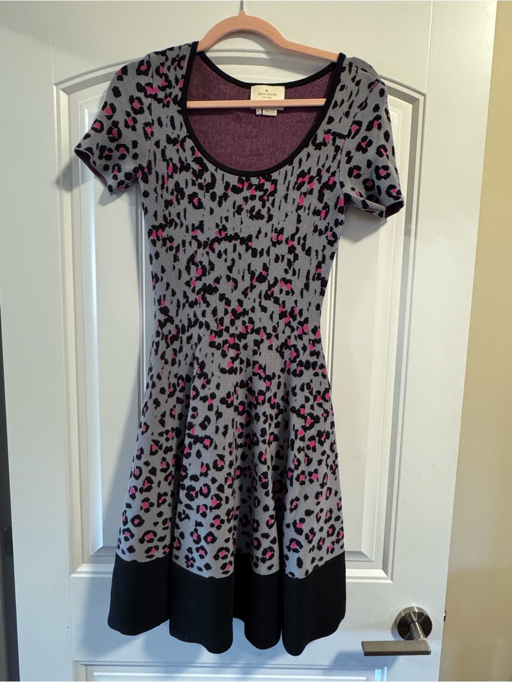 Kate Spade Cyber Cheetah Sweater Dress Grey Pink XS